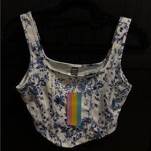 Shein blue floral cropped tank top